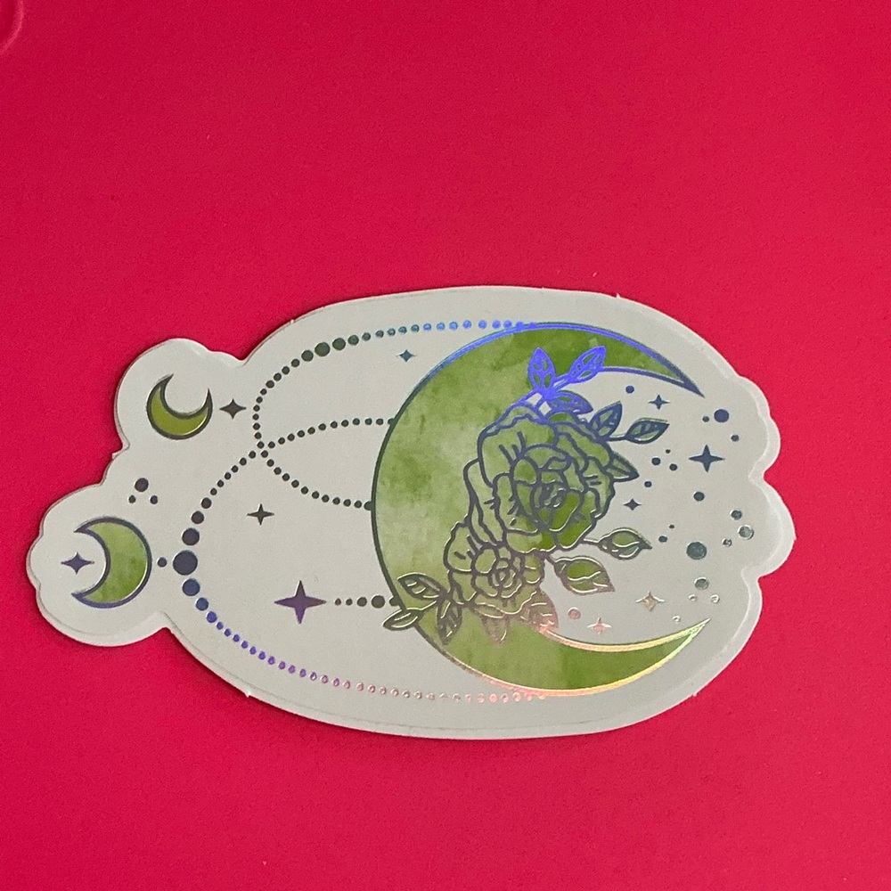 Magical Crescent Moon and Rose Vinyl Sticker